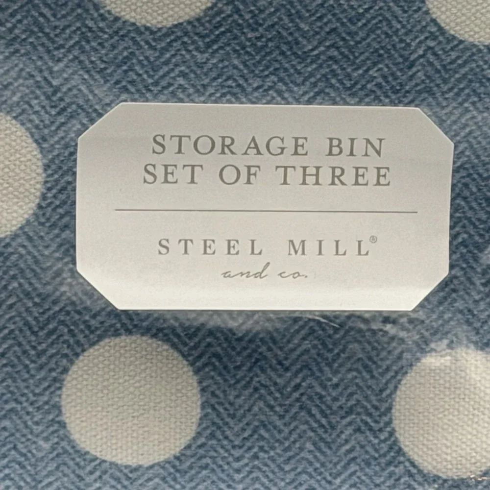 Steel Mill & Co Storage Bin Set of 3 Blue Polka Dot‎